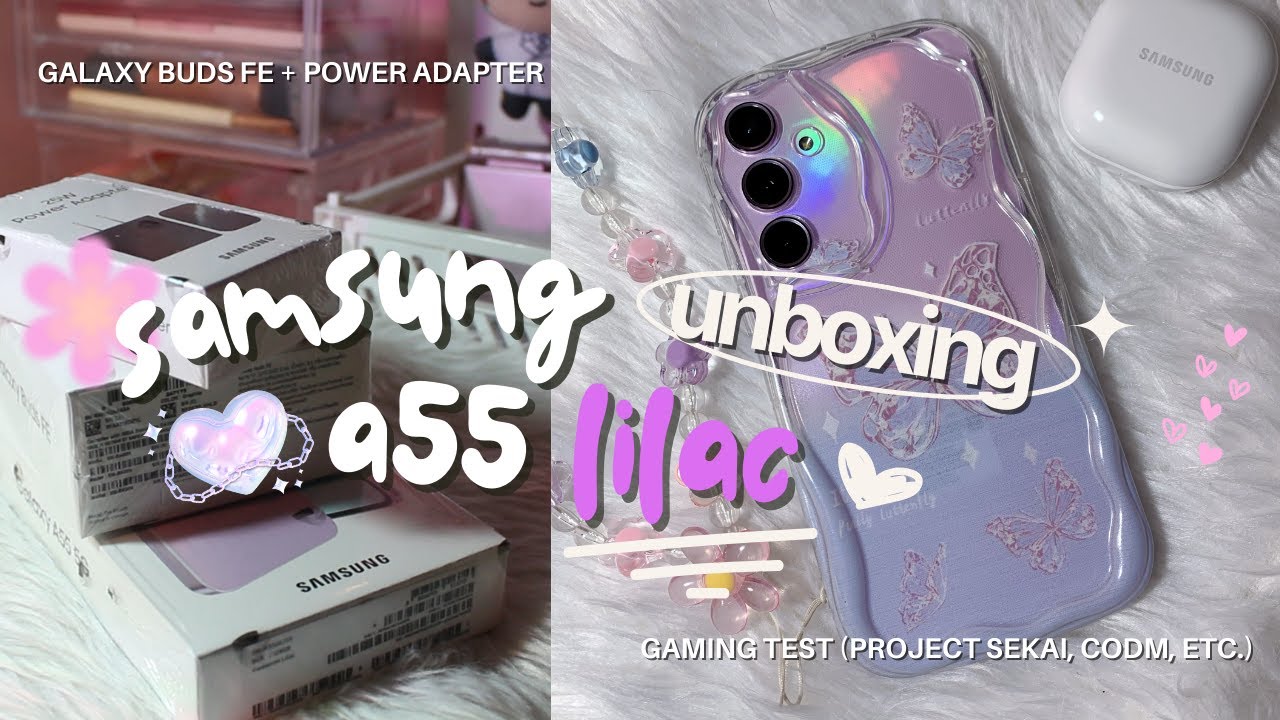 samsung a55 unboxing💜: freebies, accessories, gaming test
