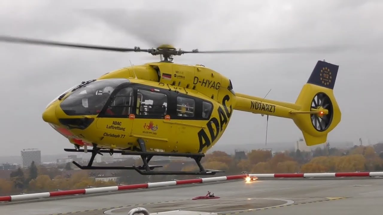 Emergency alert | Eurocopter H145 / EC145-T2 ADAC Air Rescue Take off from Hospital Platform