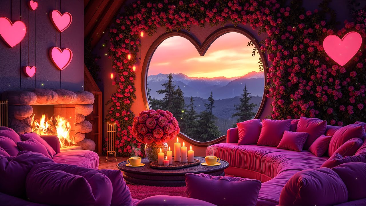 Cozy Pink Room Ambience 💟 Romantic Jazz & Crackling Fireplace for a Dreamy Valentine’s Day 2026