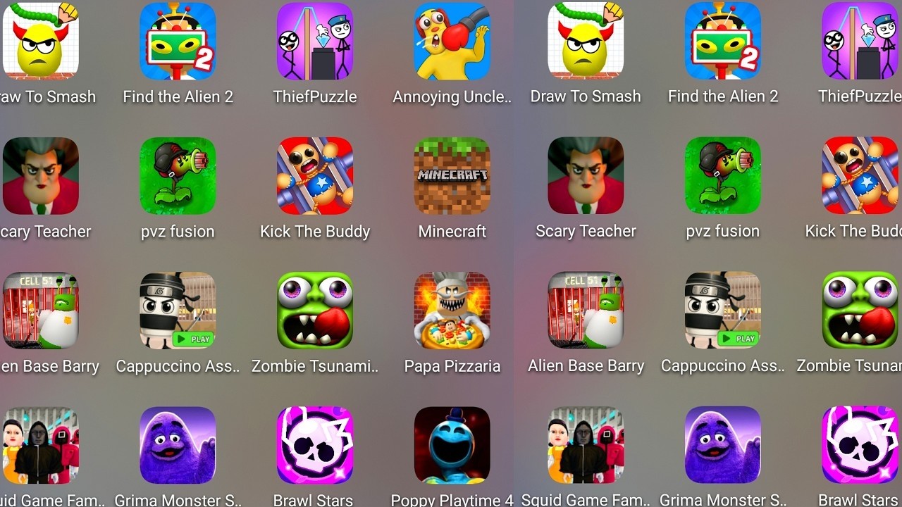 Minecraft,Roblox,Poppy Playtime 4,Barry’s Prison Run,Scary Teacher 3D,Subway Surf,Baldi's Basics