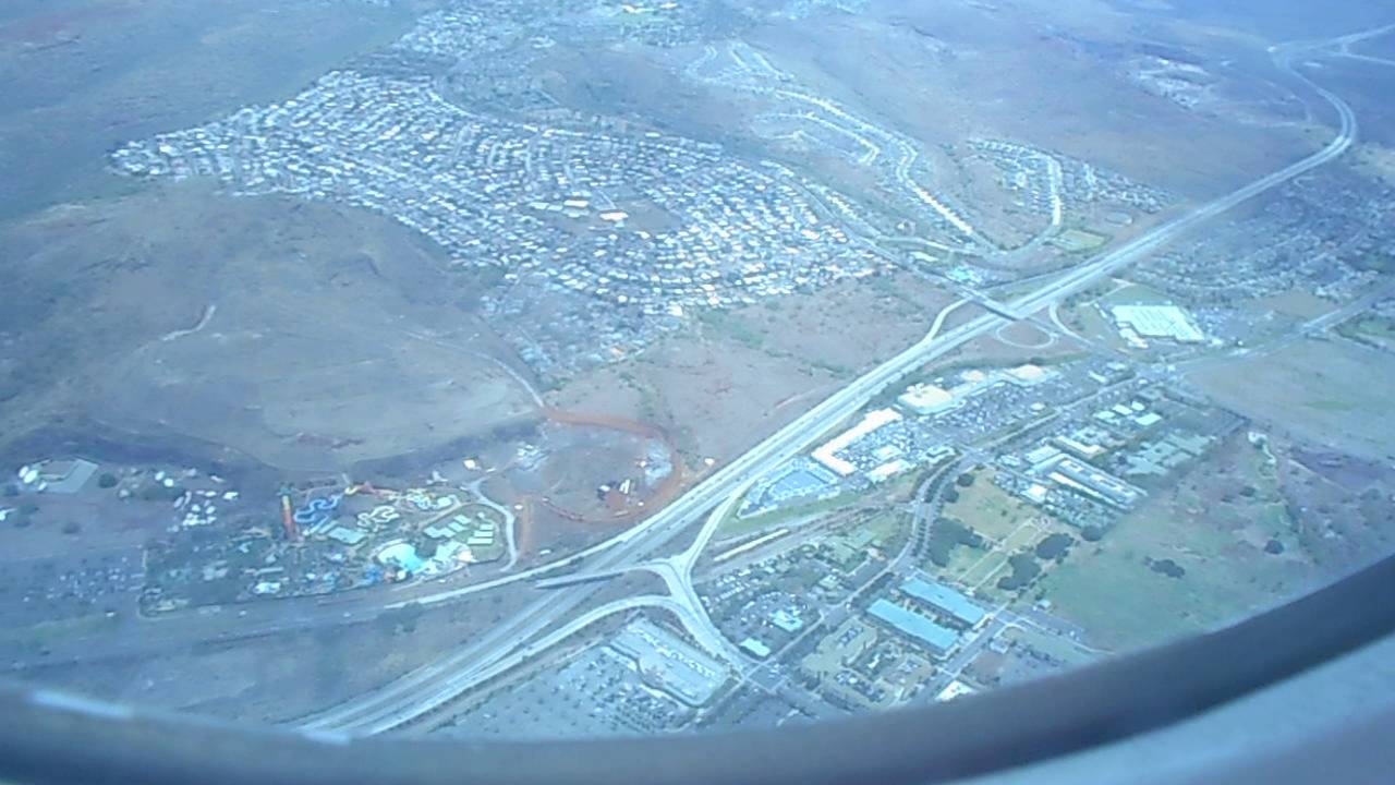 ANA787 ホノルル空港着陸 機内から撮影
