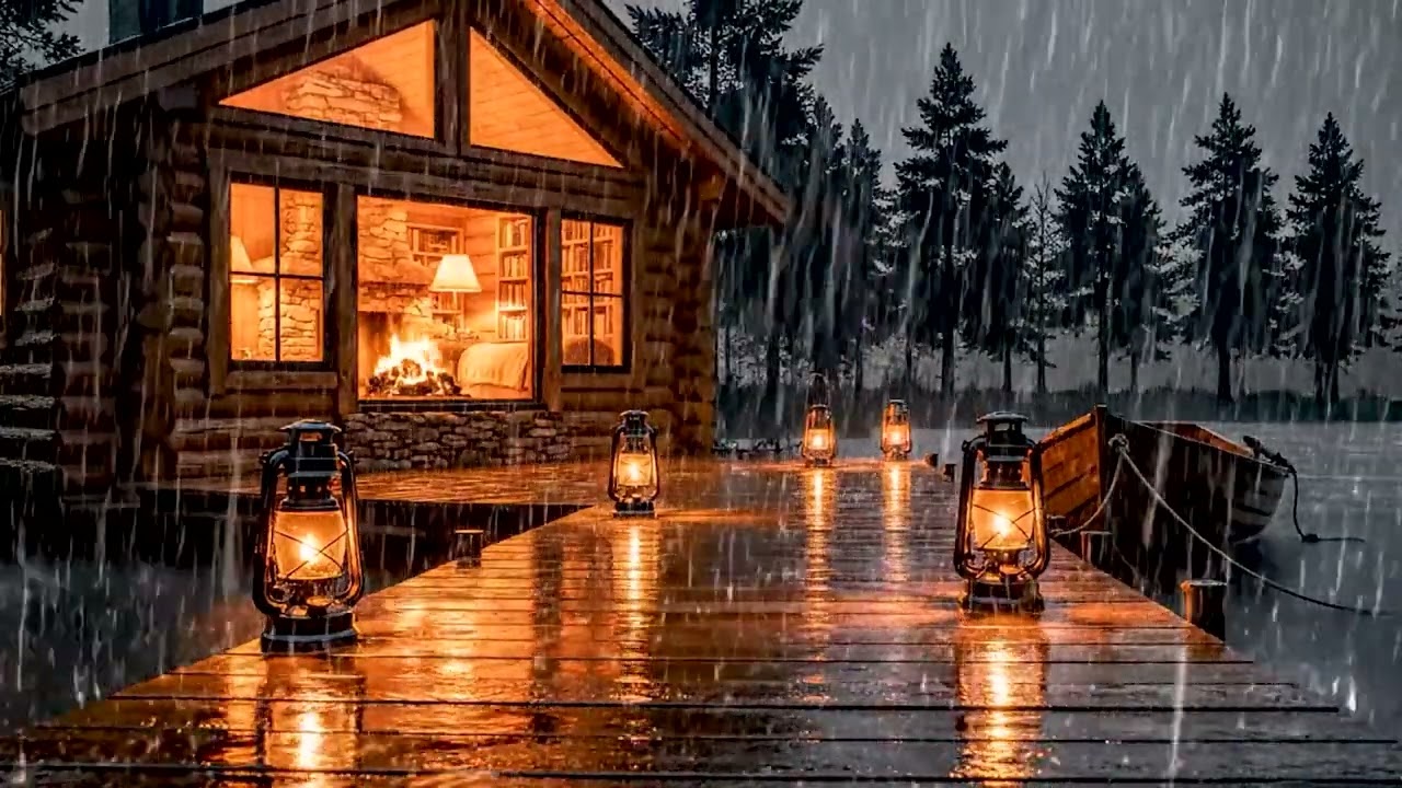 Deep Sleep Rain Sounds | Heavy Rainfall at the Lakeside Cabin