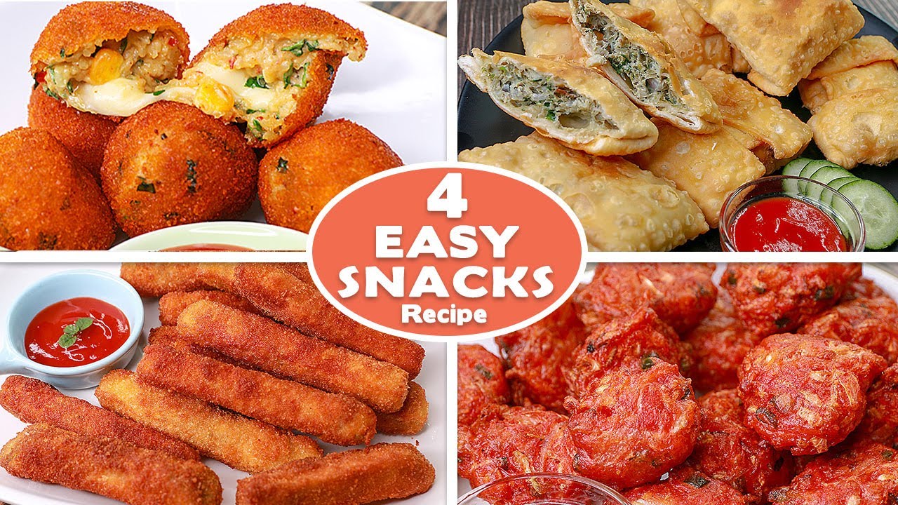 4 Easy Snacks Recipe | Eggplant Fingers | Cheese Balls | Chinese Pakoda | Mini Mughla | Toasted