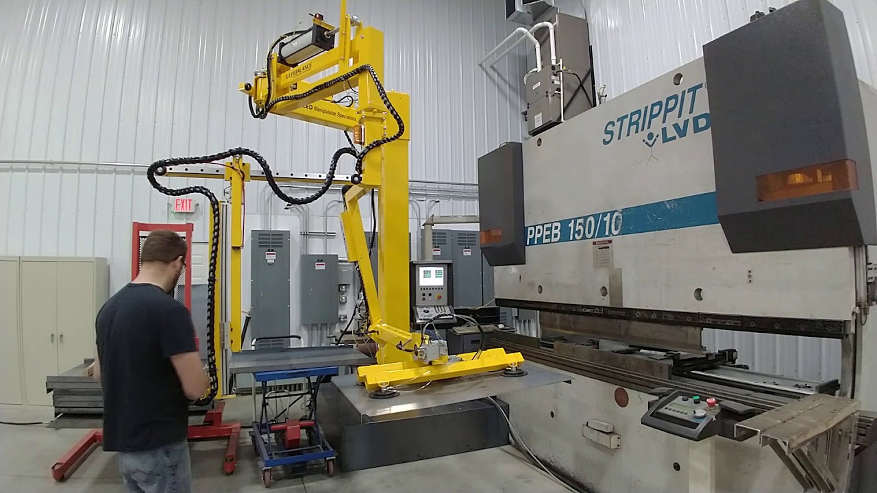 Press Brake Manipulator Handling 500 lb Sheets of Steel