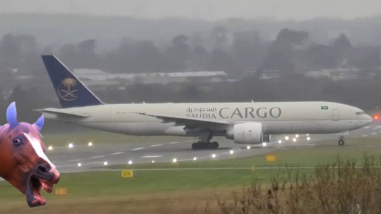 Saudia Cargo Boeing 777  🏇 Picking up race horses for the Saudi Cup  🏇 from Birmingham Airport BHX