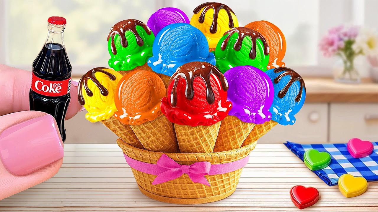 💗Mini Rainbow Ice Cream Cone | Cute & Colorful Sweet Baking Idea for Summer Treats 💗Tiny Cake Master