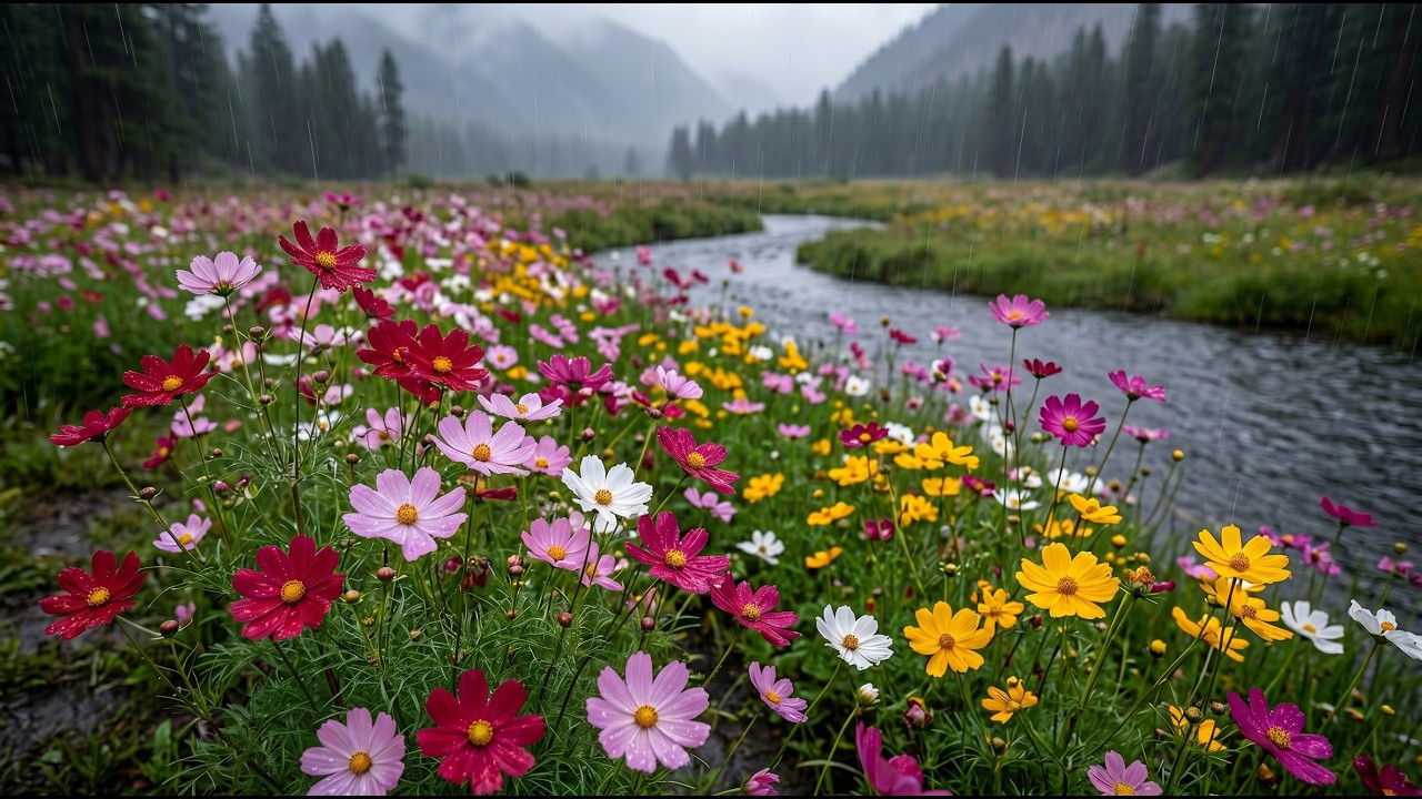 Soft Rain on Flowers 🌧️ Relaxing Stream Rain Sounds for Sleep & Study