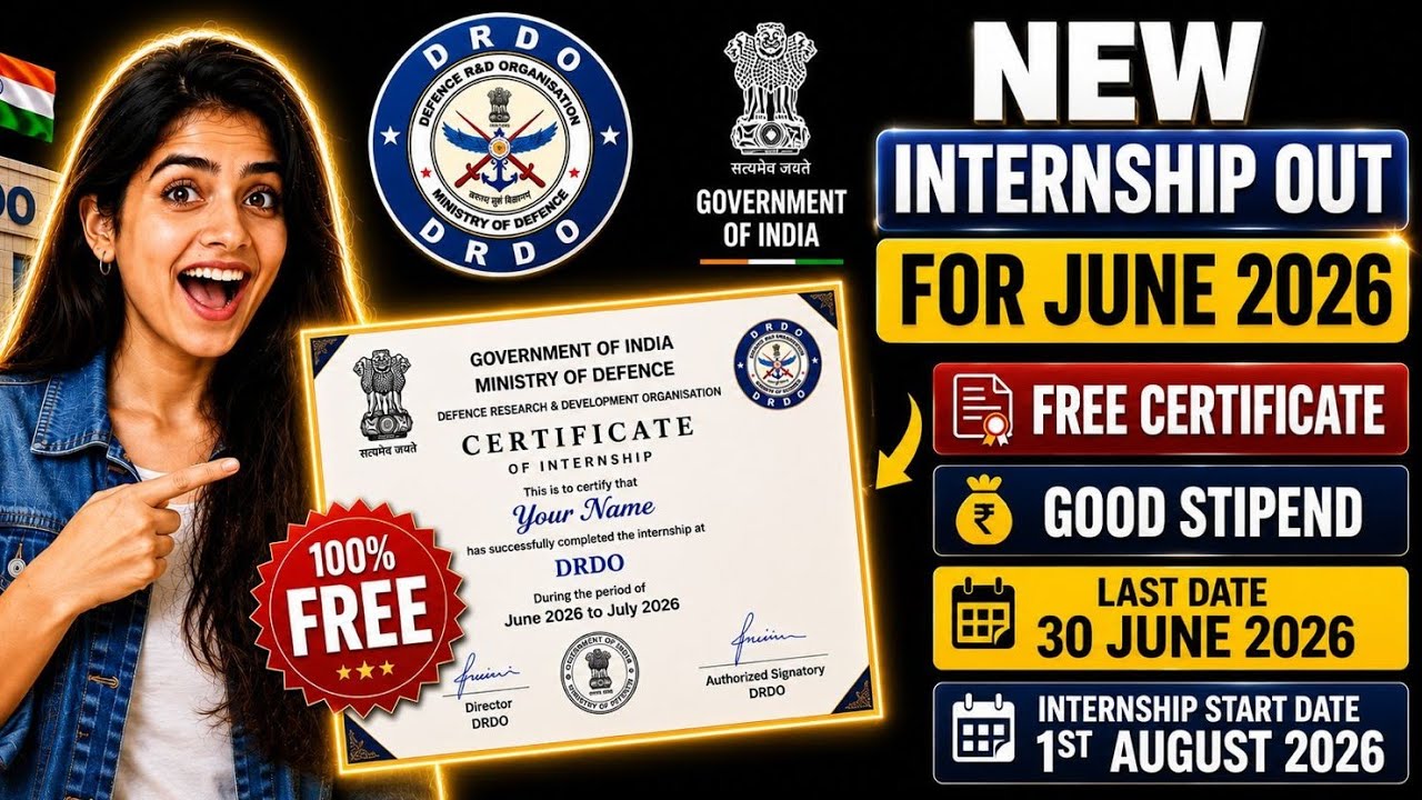 DRDO Paid Internship 2026 | Government Certificate + Monthly Stipend | Don't Miss!