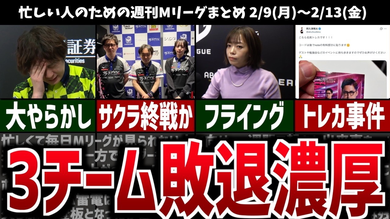 【週刊Mリーグ】園田痛恨のやらかし！3チームが敗退濃厚でデッドヒートのボーダー戦！先週のMリーグニュース