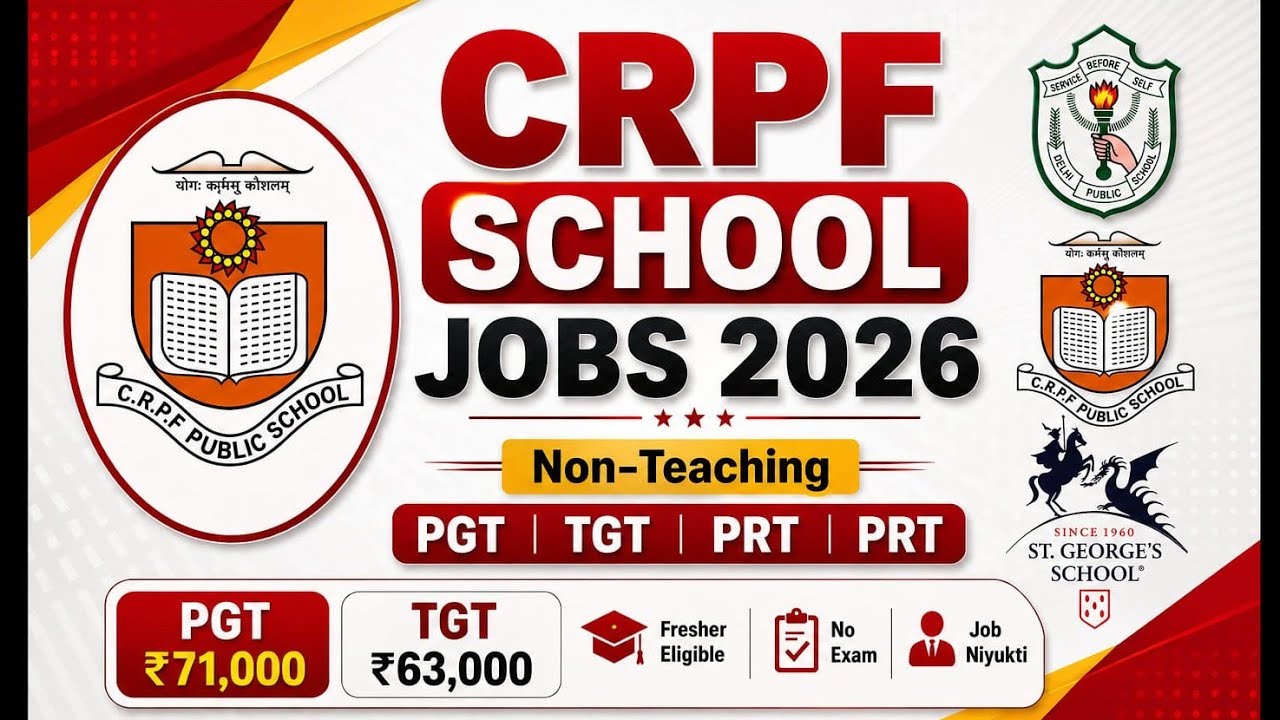 CRPF School Recruitment 2026 | Top Vacancies| Teaching & Non-Teaching Jobs| Salary Upto ₹65k