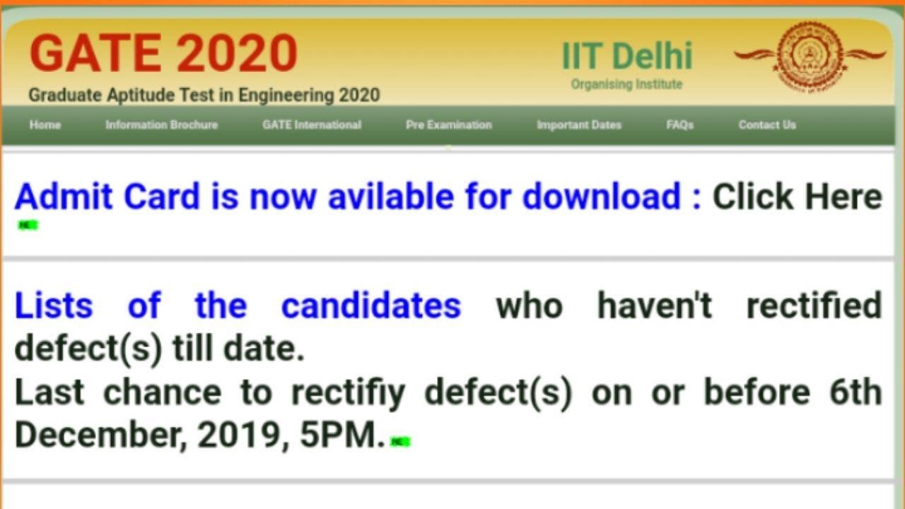 gate 2020 admit card kaise download kare