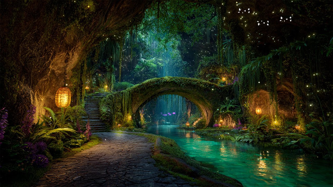 Journey to the Underworld 🛤️ Magical Echoing Underground Cave Music and Fireflies Ambience