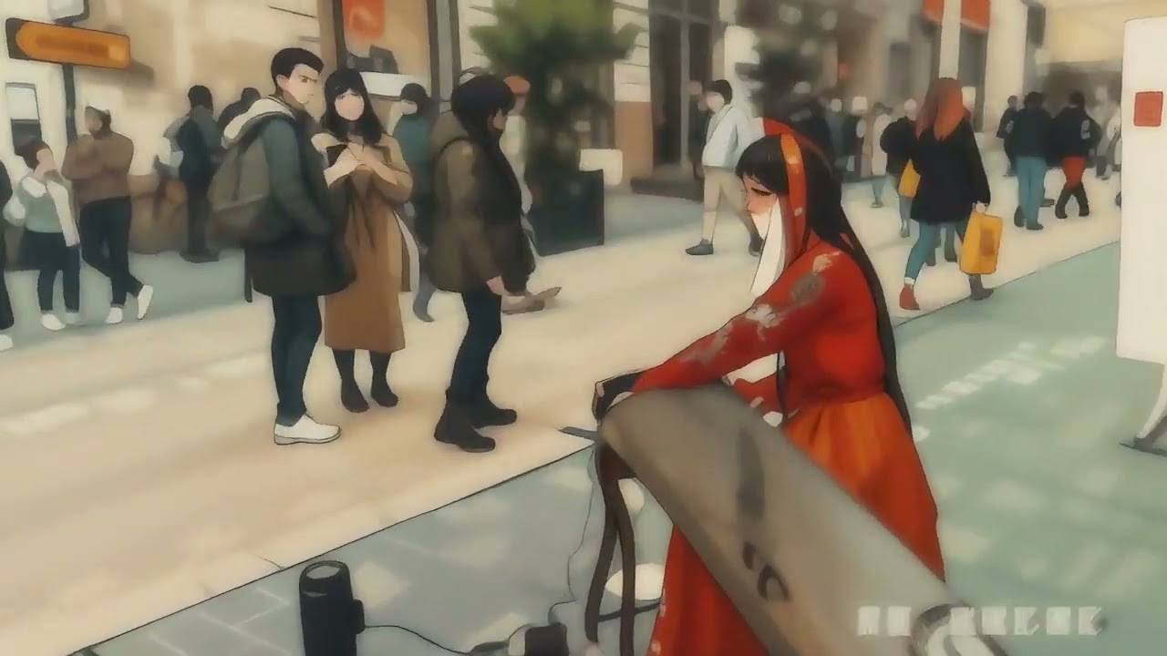 Street encounter: How captivating is a solo guzheng performance by a woman in red?