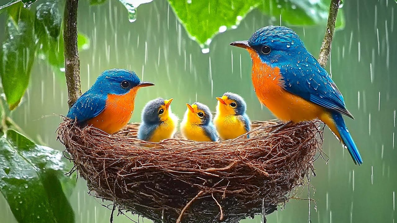 Тихая птичья семья под дождем 🌧️🌿 Успокаивающая природная передышка для снятия тревоги и внутренн...