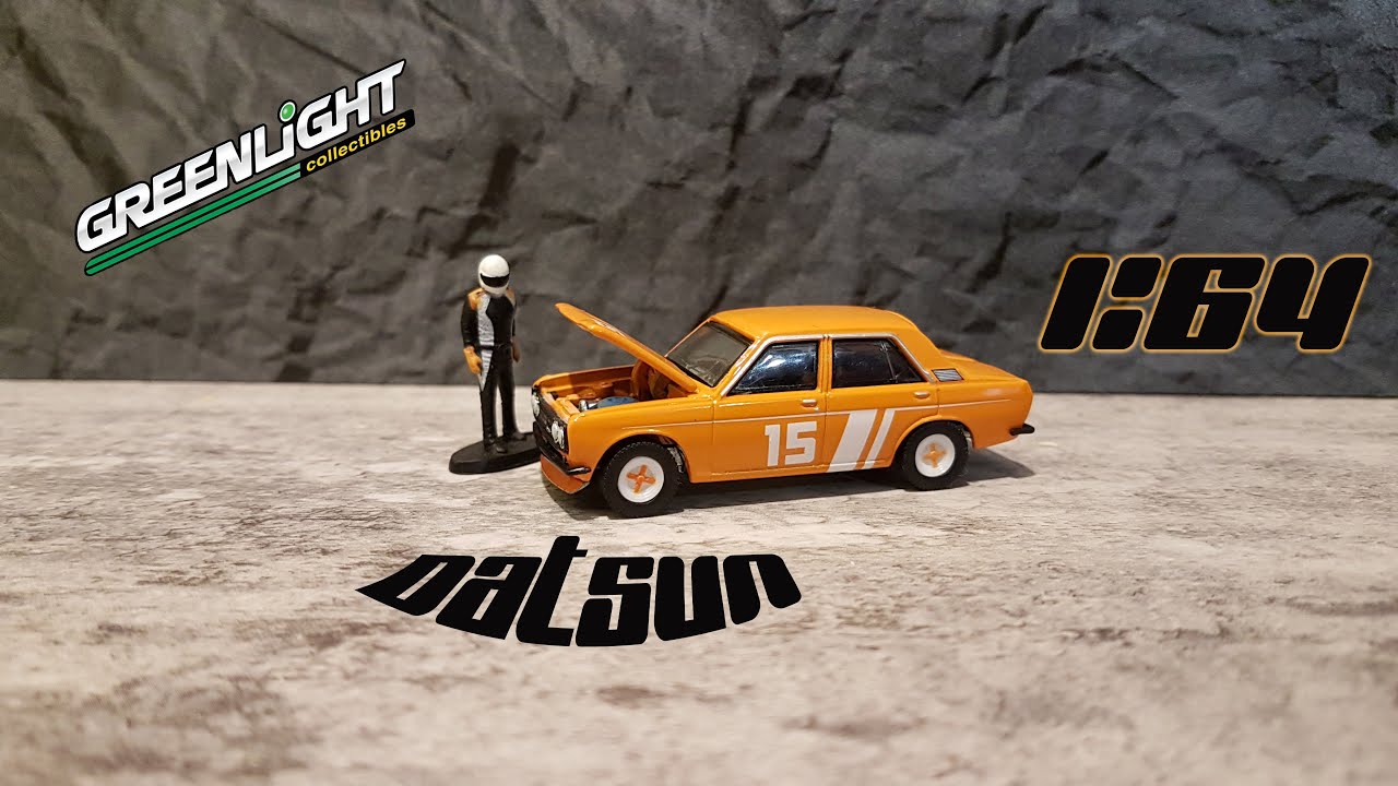 Unpacking/Распаковка - 1970 Datsun 510 Sedan with Race Car Driver/ Greenlight/ Фигурка гонщика.