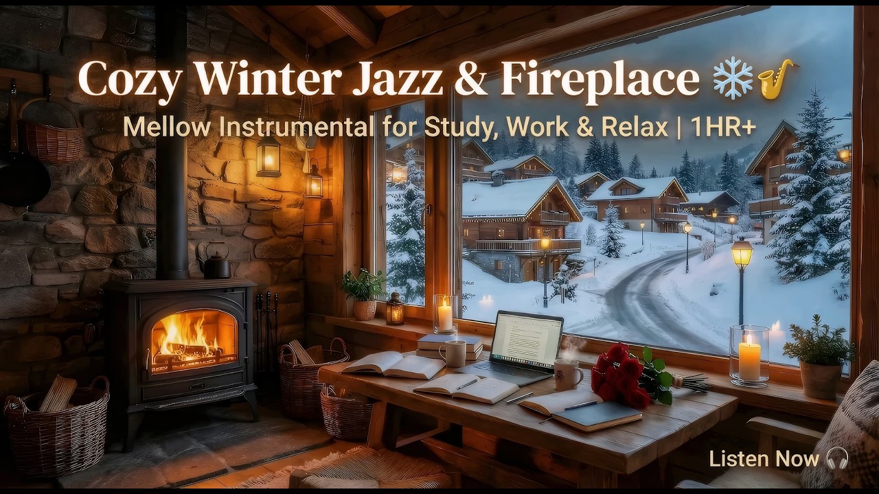 Relaxing Mellow Jazz Instrumental: Cozy Cabin Fireplace for Productivity & Chill Sessions (Extended)