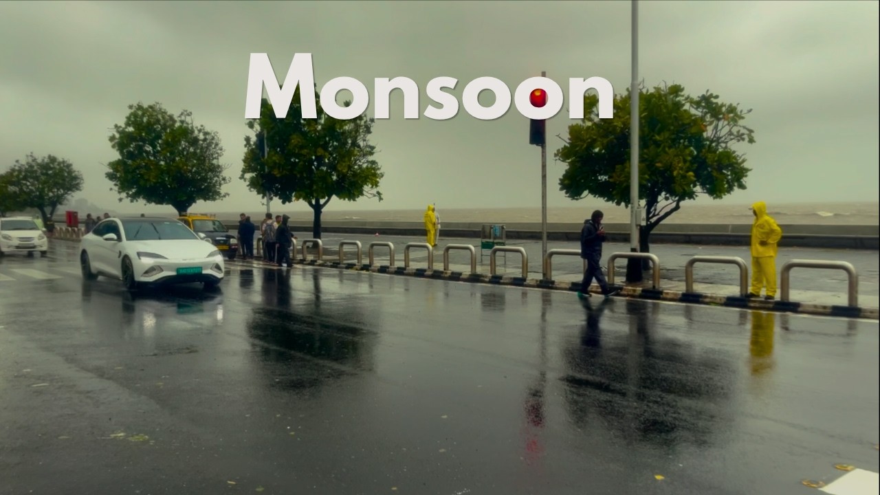 Marine Drive Heavy Rain & Strong Winds | Monsoon Walking Tour Mumbai 3:30 PM 🌧️🌊