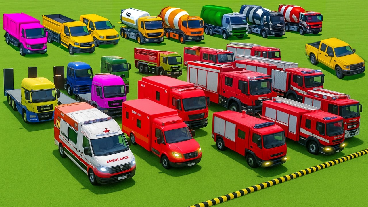 COLORFUL HIGH SPEED CARS -TRUCK, POLICE, AMBULANCE, FIRE TRUCK, JEEP, PICKUP, BUS, MONSTER TRUCK, #8