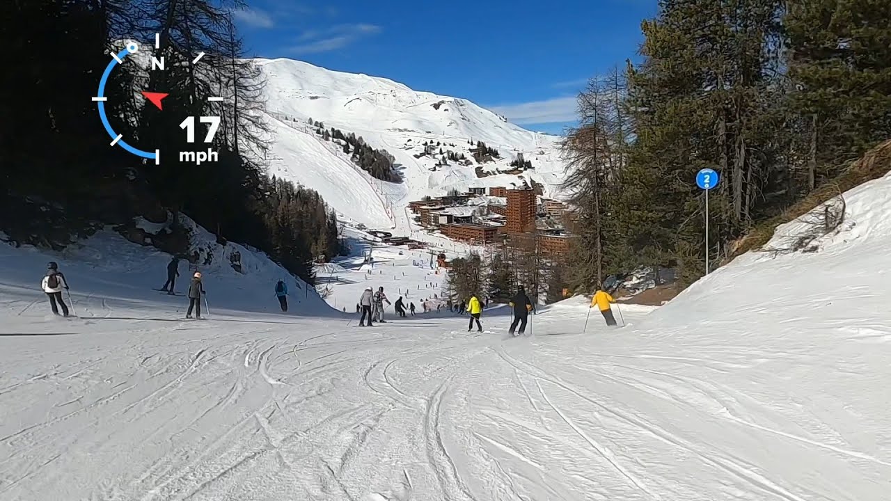 GoPro POV Skiing Blue Mira & Bridge - La Plagne 1970m | Paradiski HD Helmet Cam 2023