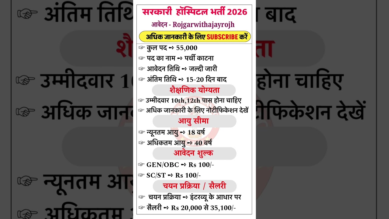 सरकारी हॉस्पिटल भर्ती 2026 | पर्ची काटने वाली जॉब | Hospital Job Vacancies | vacancy 2026