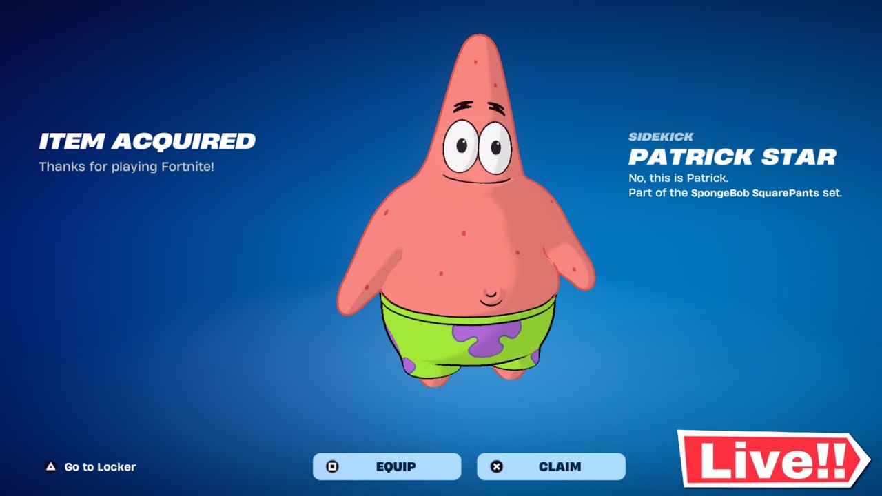 🔴*NEW* PATRICK STAR NOW in Fortnite! ITEM SHOP TODAY! (Chapter 7 LIVE)