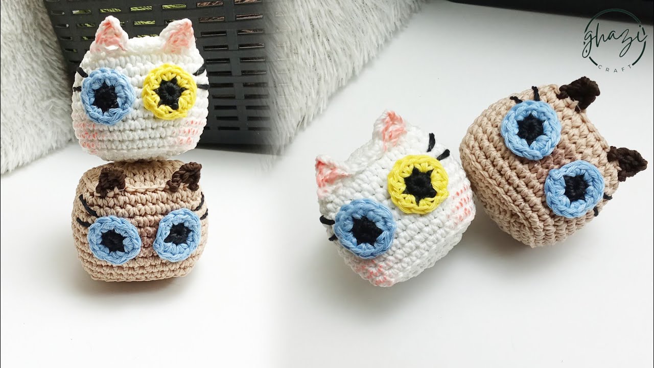 Урок по вязанию кошки амигуруми / Вязание кошки в форме коробки / Вязание квадратной кошки крючком