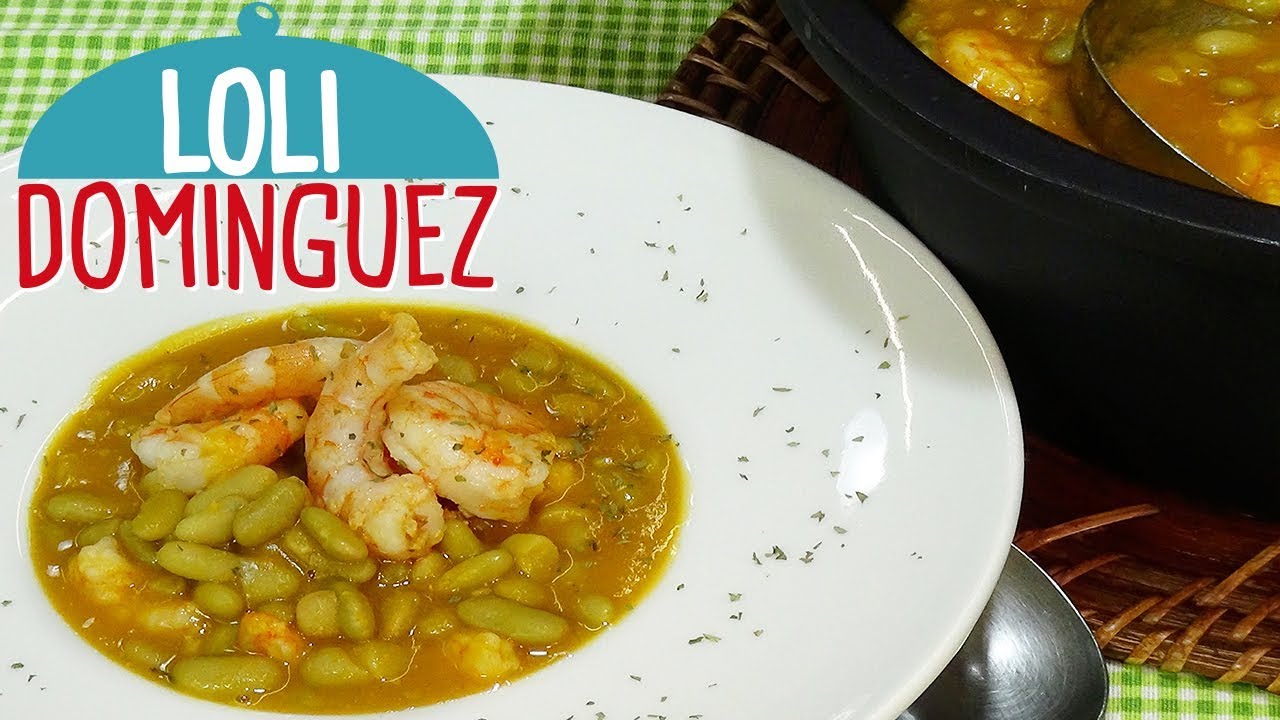 Receta de Alubias o fabes verdinas con langostinos. MUY FÁCIL. Semana Santa - Loli Domínguez