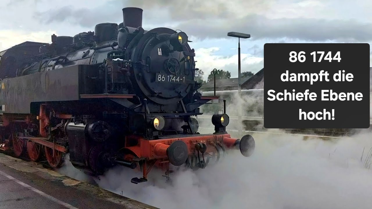 86 1744 dampft Schiefe Ebene hoch. Mitfahrt Neuenmarkt-Wirsberg➡️Marktschorgast beim Pfingstdampf