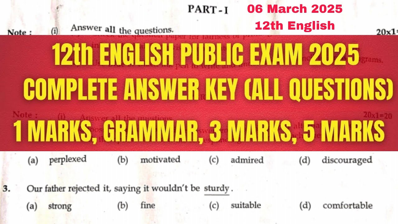 12th English Public exam 2025 full answer key | grammar answers | 1m one mark answers | tamilnadu +2