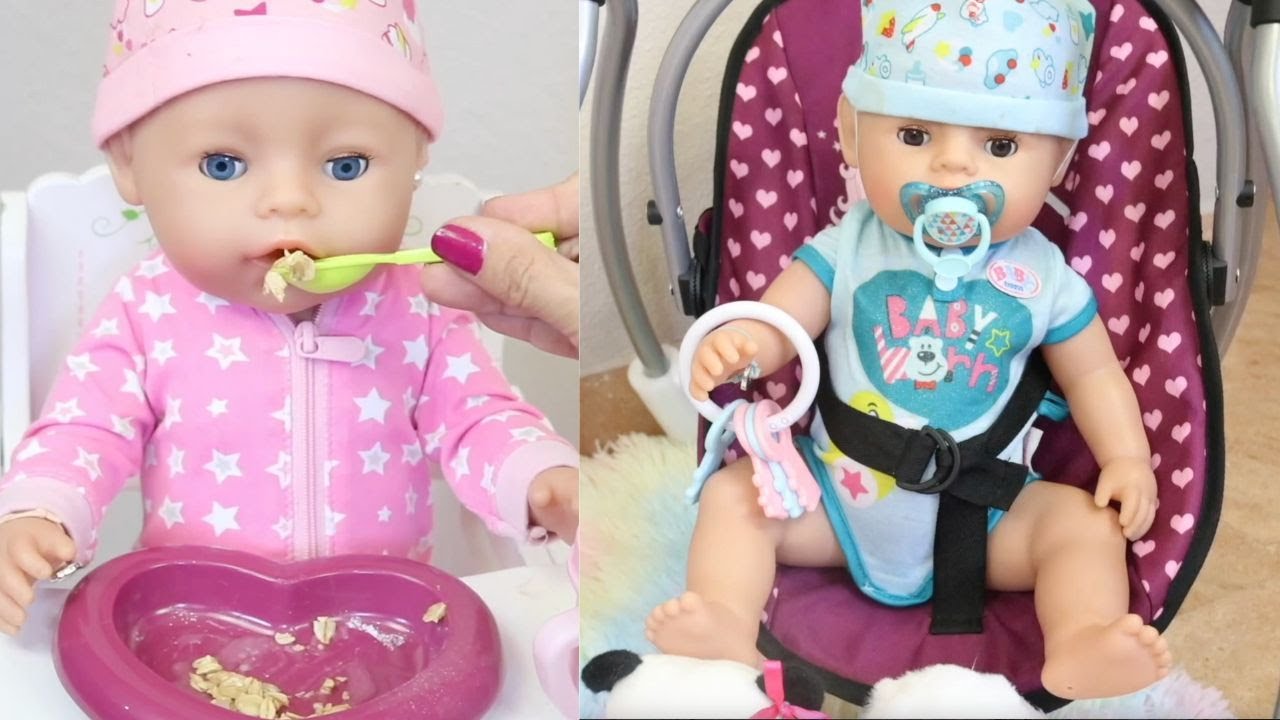 Baby Born Gêmeos e Boneca Annabell comem e brincam - Cuidando das Bonecas