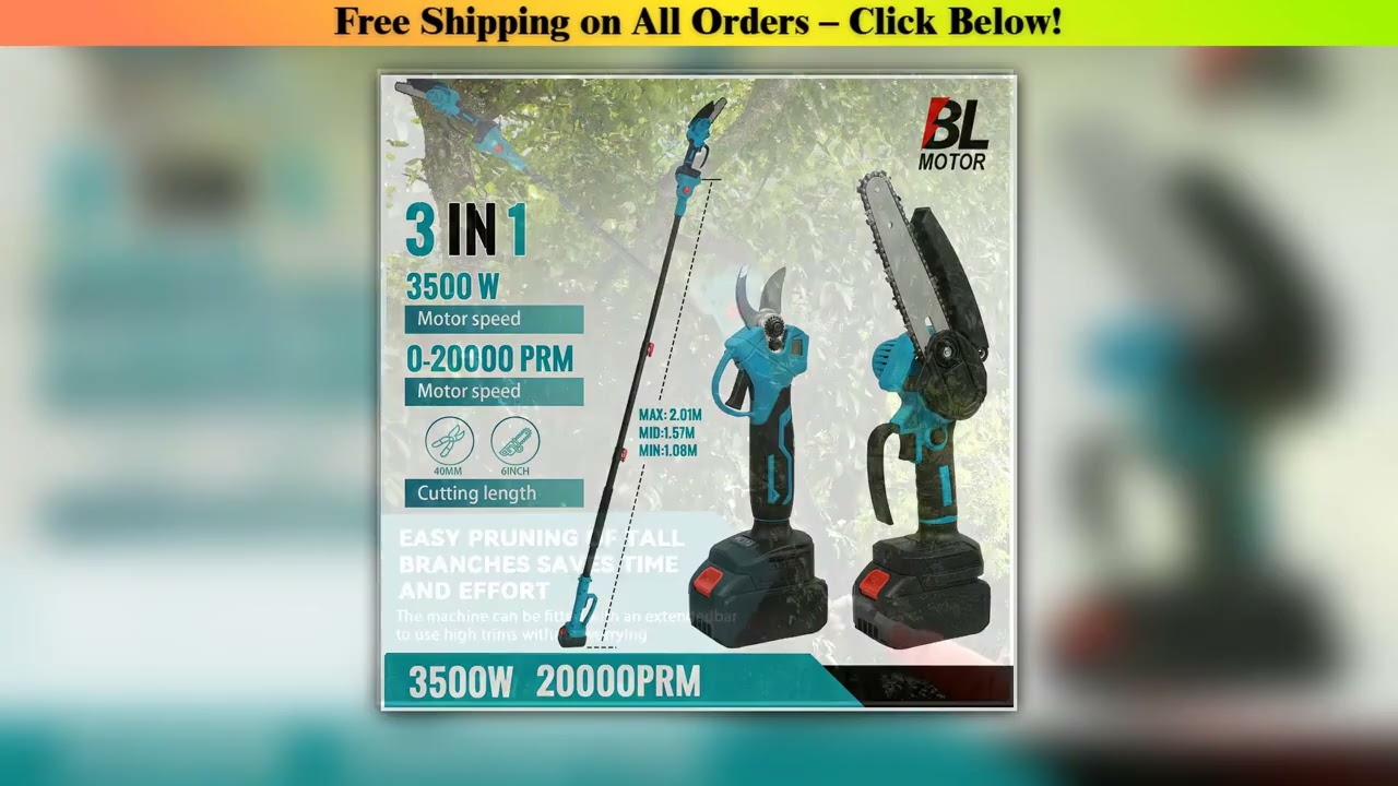 3500W 6-Inch Brushless High Branch Saw Chainsaw & Pruning Shears Garden Tool With Telescoping Pole