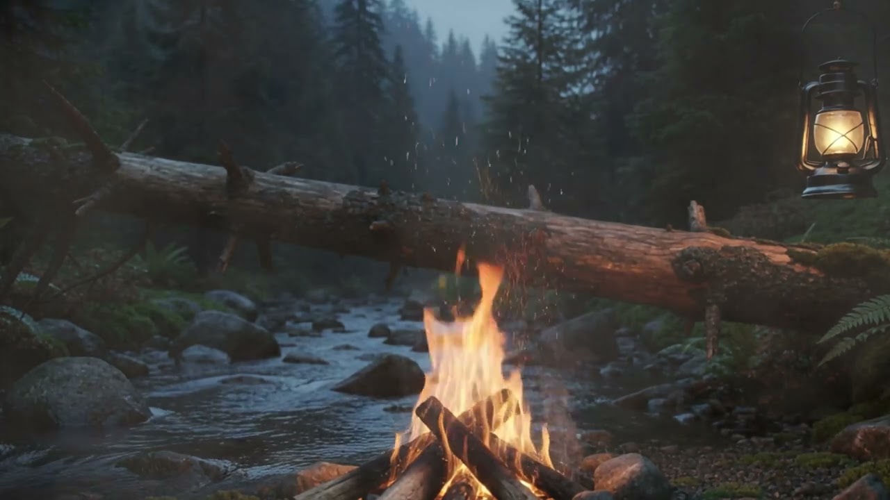 Peaceful Winter Campfire by the River | Deep Relaxation Cold Forest Night | Campfire Sounds & Flow