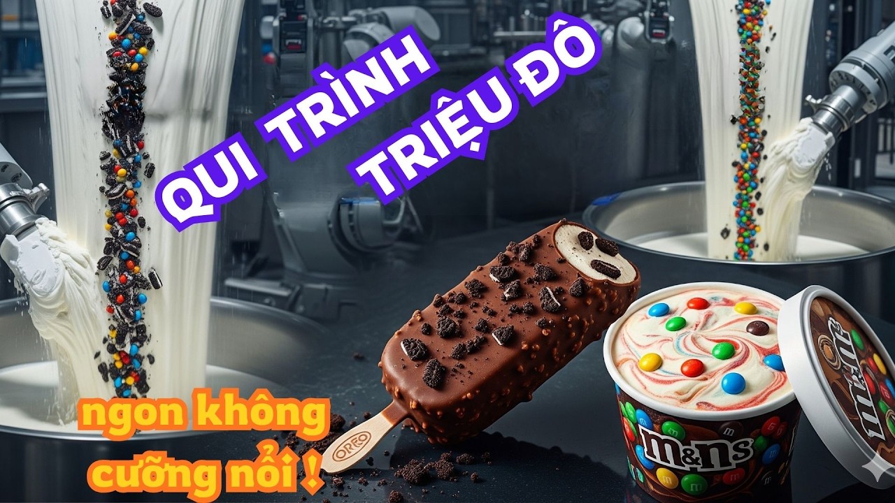 Quy trình sản xuất kem cây, kem đóng hộp Oreo & M&M cực hấp dẫn
