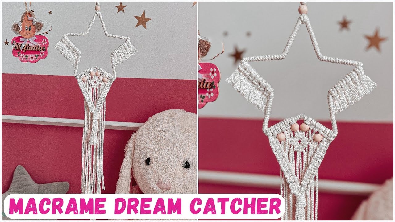 ⭐SIMPLE MACRAME STAR DREAM CATCHER WALL HANGING WITH ANGEL'S WINGS TUTORIAL FOR BEGINNERS - 3MM CORD