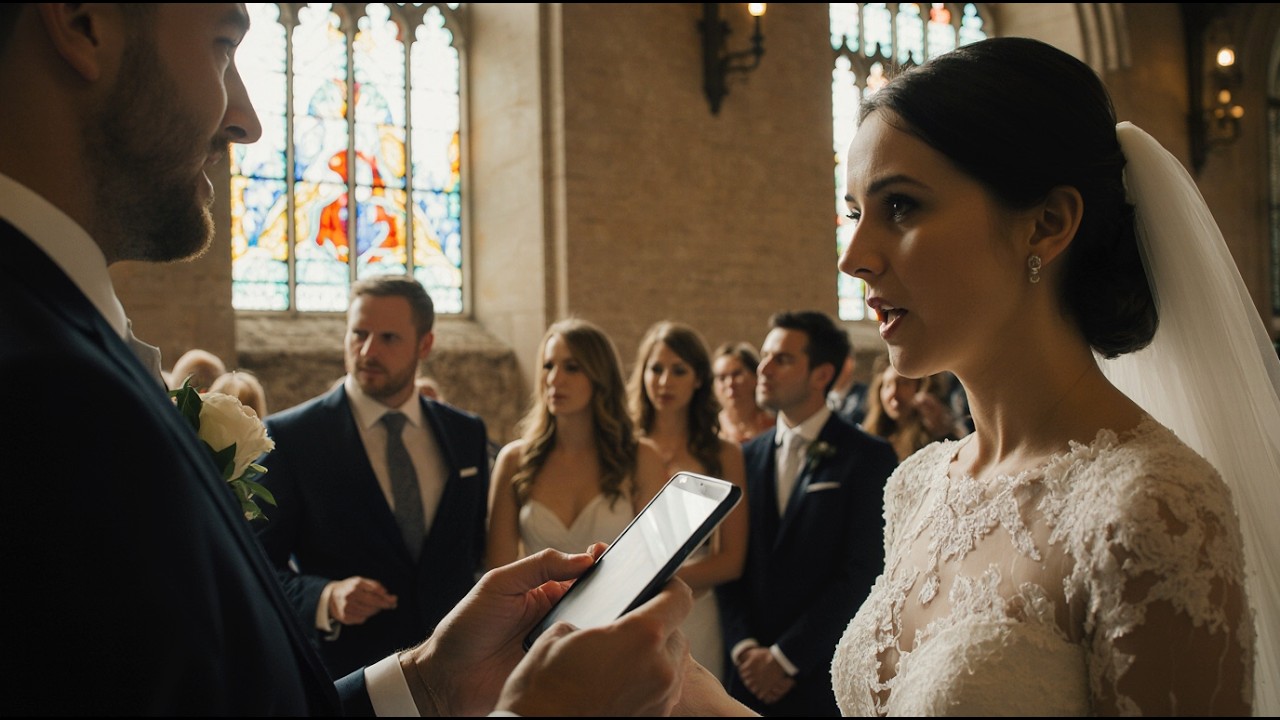 Durante o casamento, a noiva mostra algo no celular… e todos ficam em choque.
