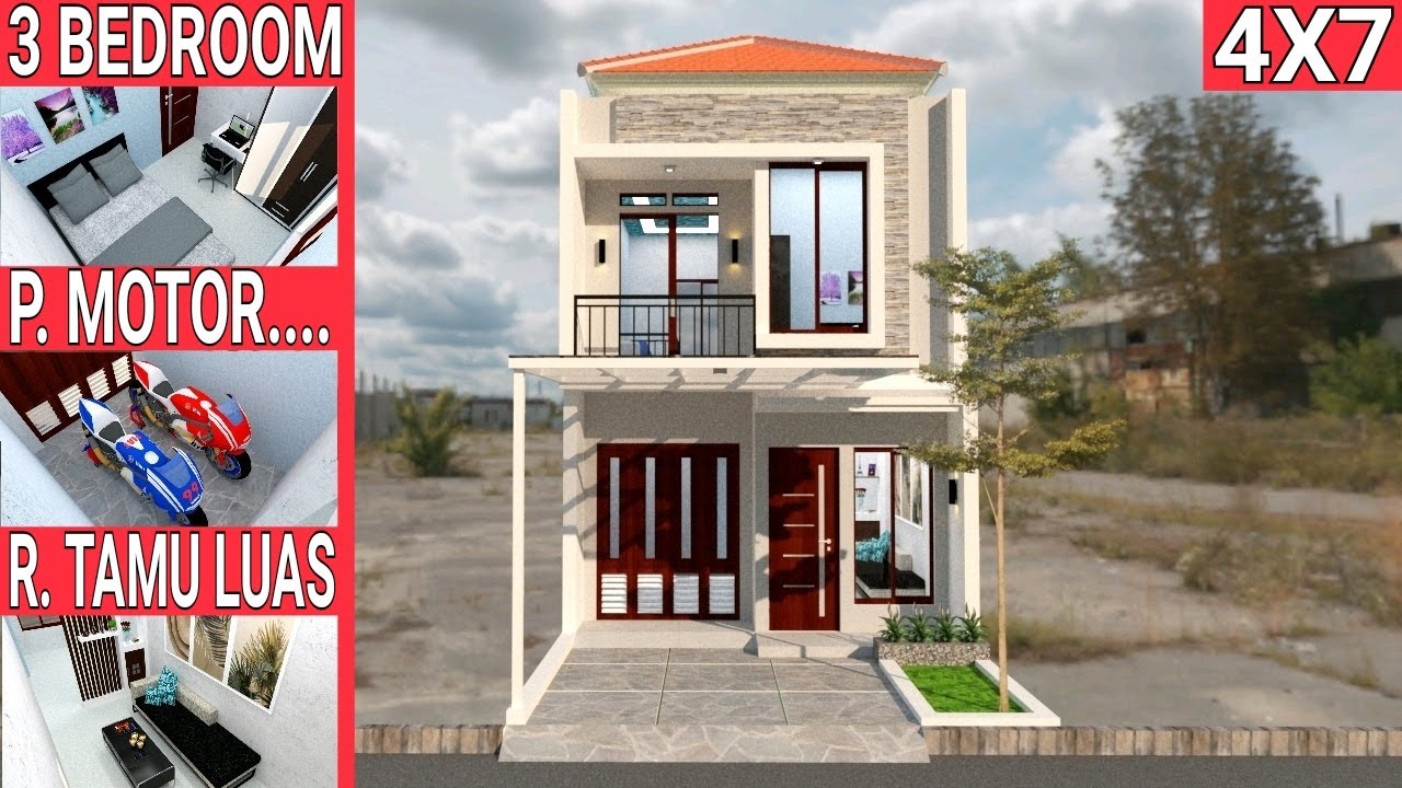 Desain Rumah 4x7 Meter 2 Lantai Dengan 3 Kamar Tidur