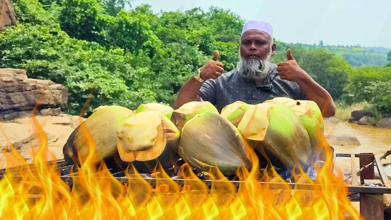 TENDER COCONUT MUTTON RECIPE | Coconut mutton made at Ethipothala Waterfalls