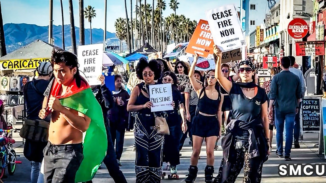 Skating for Peace: Activists Rollerblade on Venice Boardwalk for Middle East Ceasefire