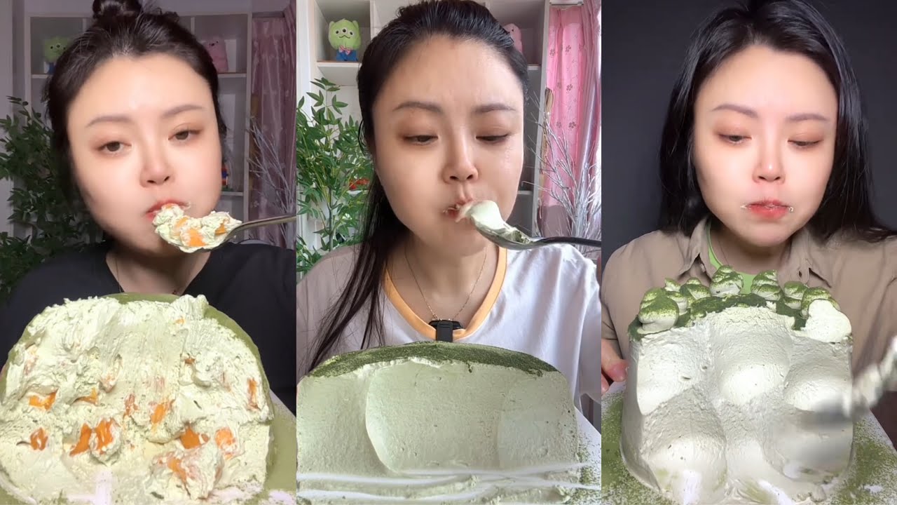 asmr mukbang - vanilla whipped cream cake, mixed fruit cream cake, chocolate cake eating sound