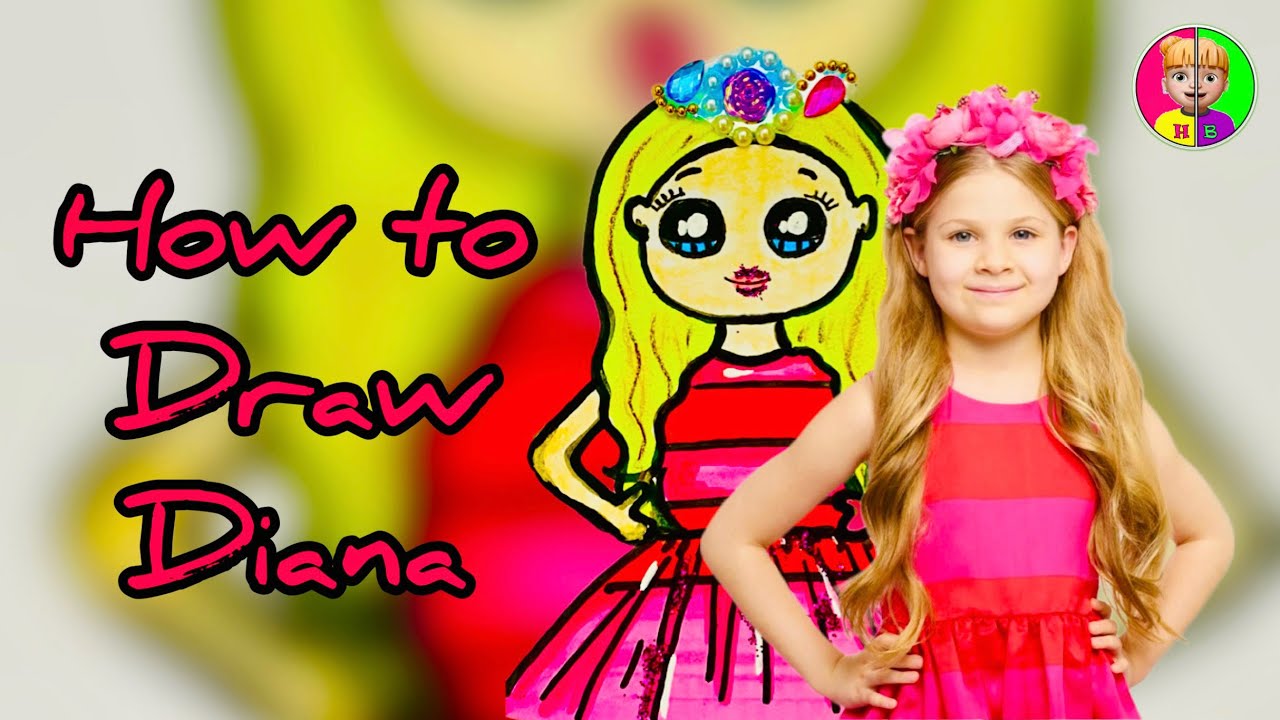 How to draw Diana | Diana & Roma Kids Show | Cartoon drawing of Diana easy step by step