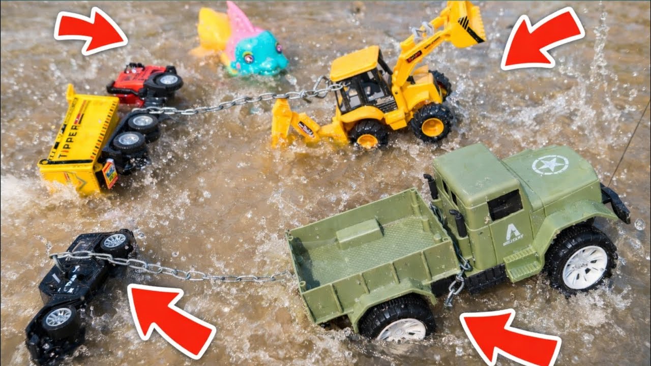 Toy JCB Rescue in Water 💦 | Army Truck Saves Cars | Fun Kids Video😱