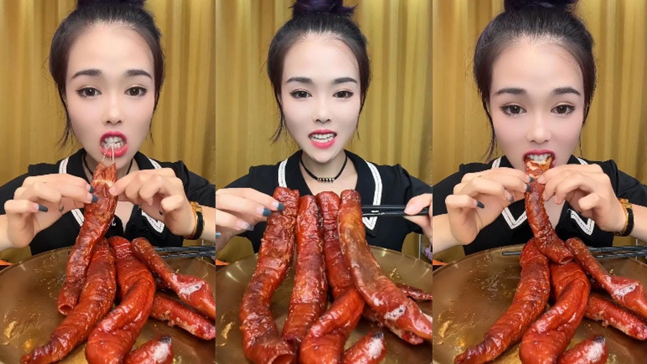 ASMR SPICY FOOD EATING SHOW，BRUSHED LARGE INTESTINE