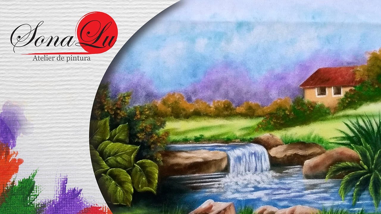 Aula 348 - Paisagem com Cachoeira em Pano de Prato