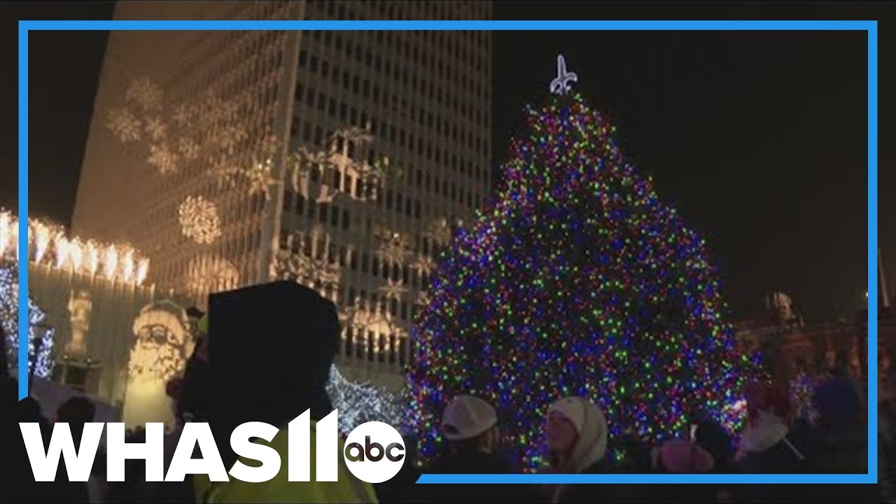 Christmas tree lit in Jefferson Square Park during Light Up Louisville