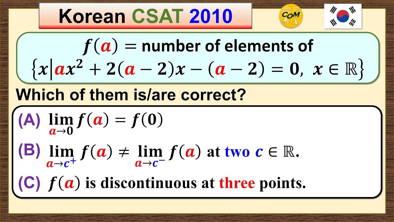 This Is An Equation/Discriminant/Limit/Continuity Problem [Korean CSAT 2010]