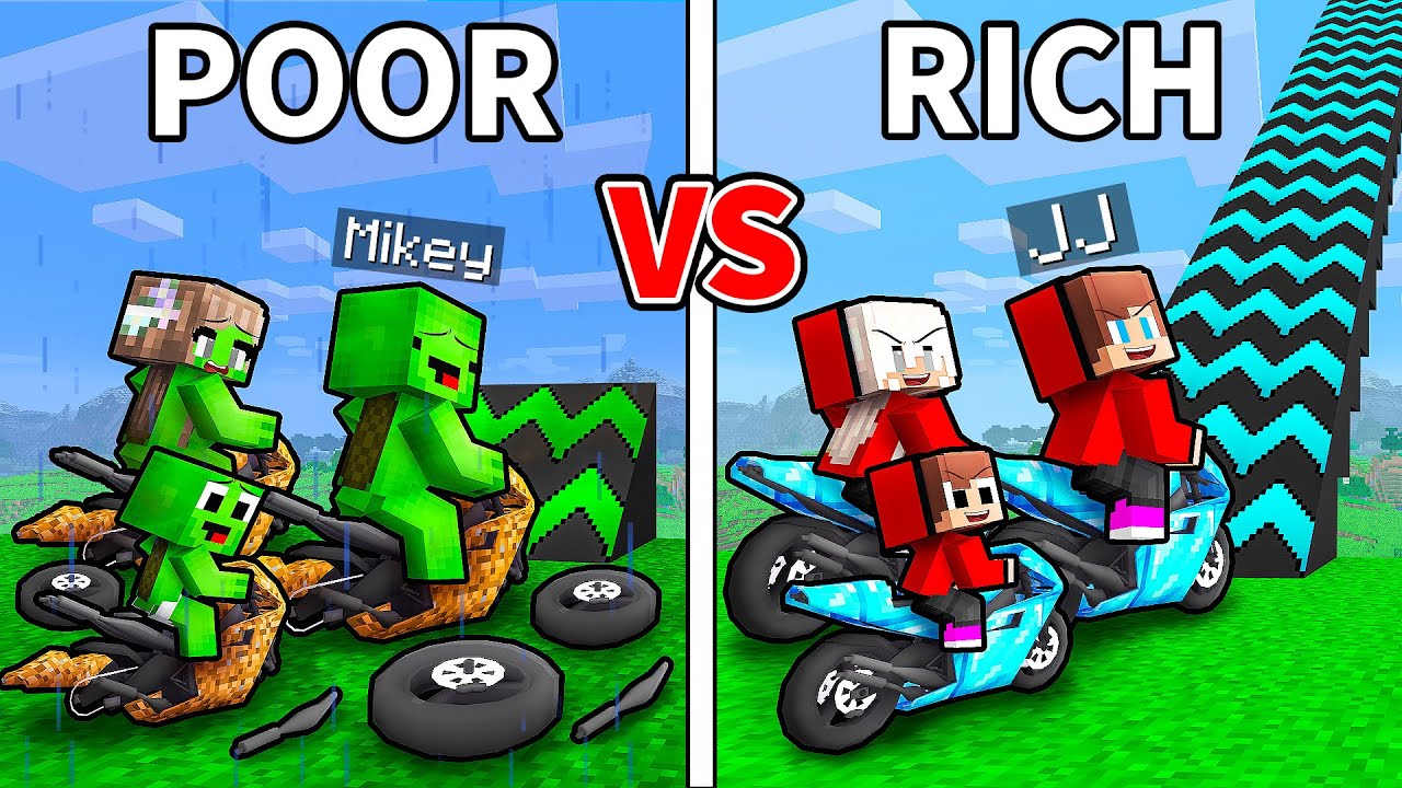 JJ and Mikey: POOR vs RICH Family Trampoline Battle in Minecraft - Maizen