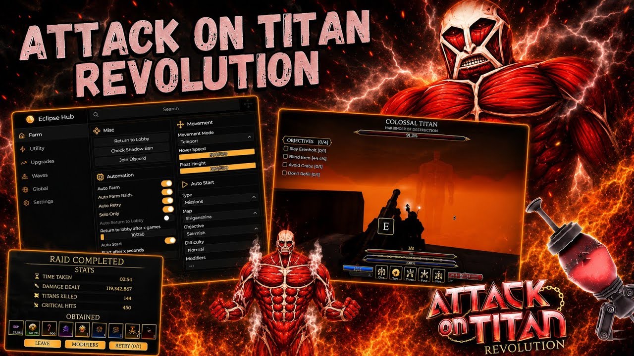 Attack on Titan Revolution Scripts | Script Auto Raid, Auto Missions, Upgrades and More 