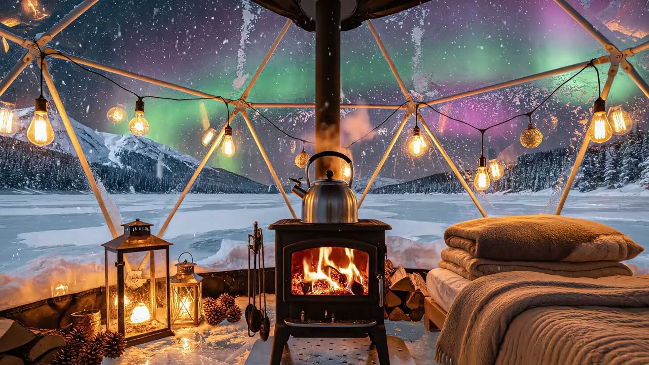 Glass Dome Tent on a Frozen Lake ❄️ Deep Sleep Winter ASMR