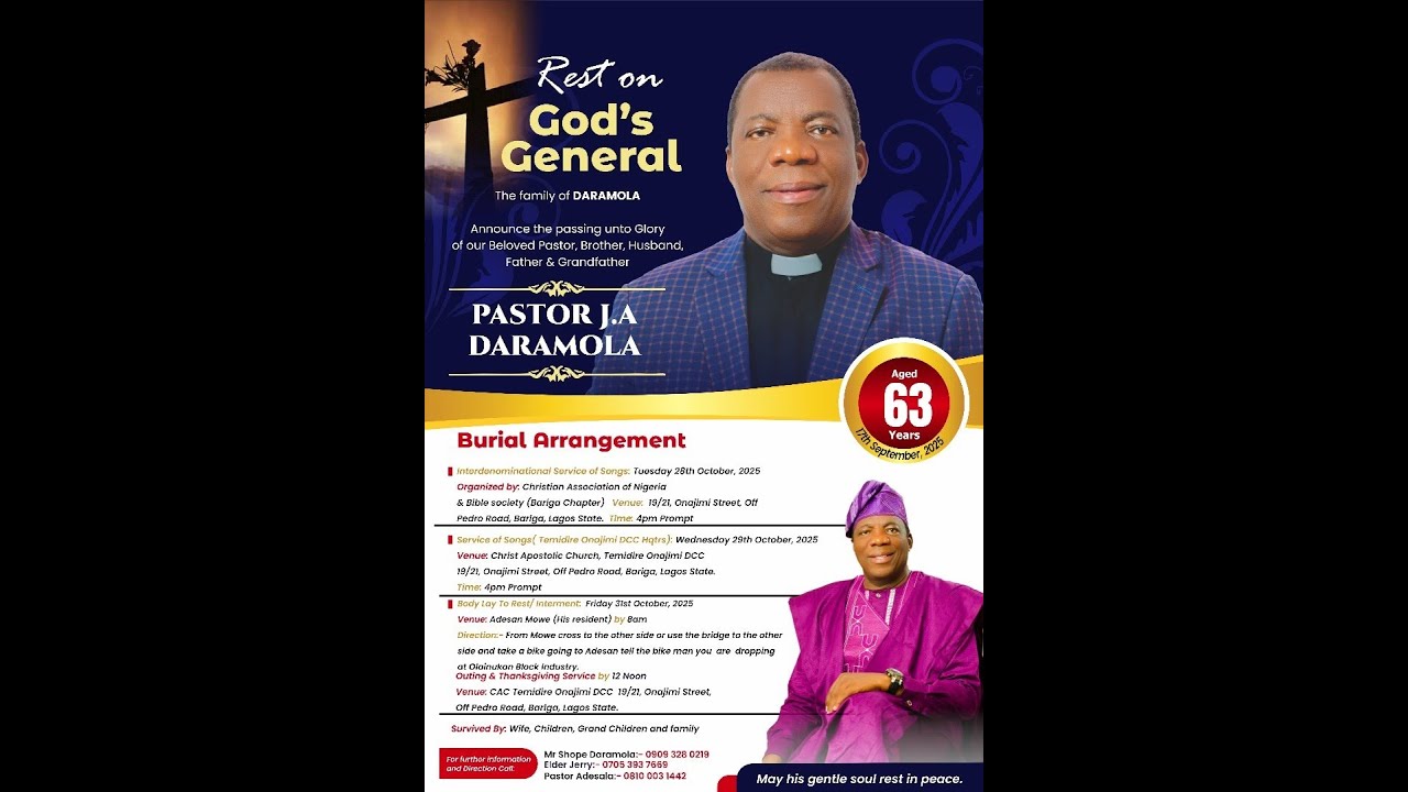 C.A.C TEMIDIRE ONAJIMI ZONALH/Q || WAKE KEEP BURIAL SERVICE OF || PASTOR JOSPEH AYO DARAMOLA