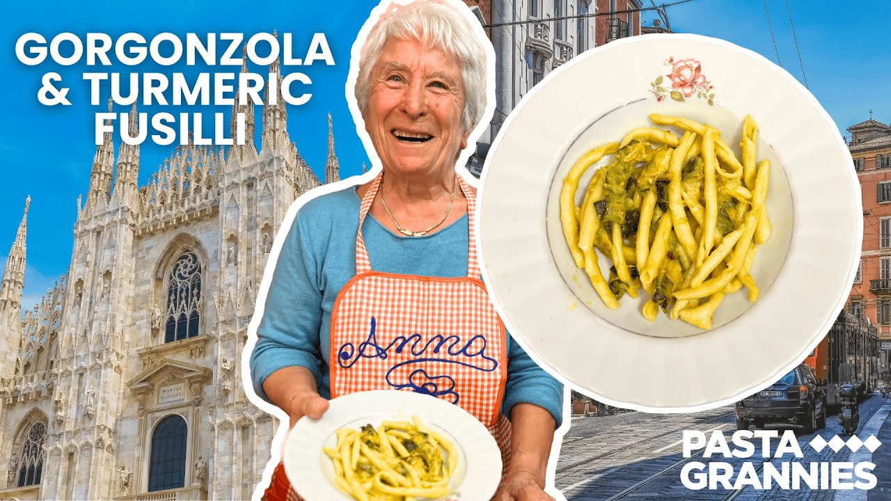 Anna makes fresh fusilli with blue cheese, courgettes and....turmeric! | Pasta Grannies